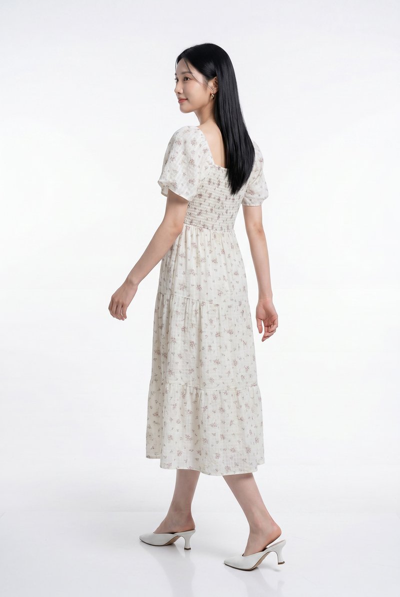 Lorraine Smocked Floral Tier Midi Dress