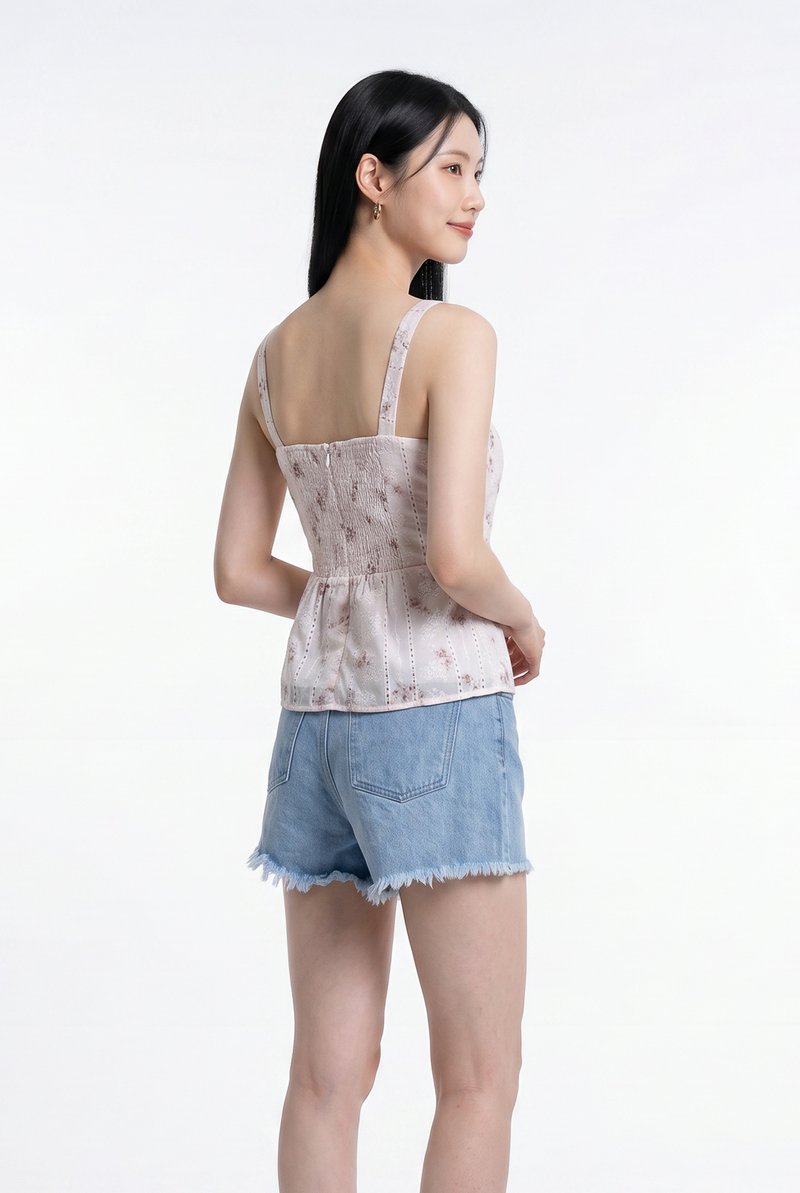 Santuary Fleur Ruched Embroidered Button Top In Pink
