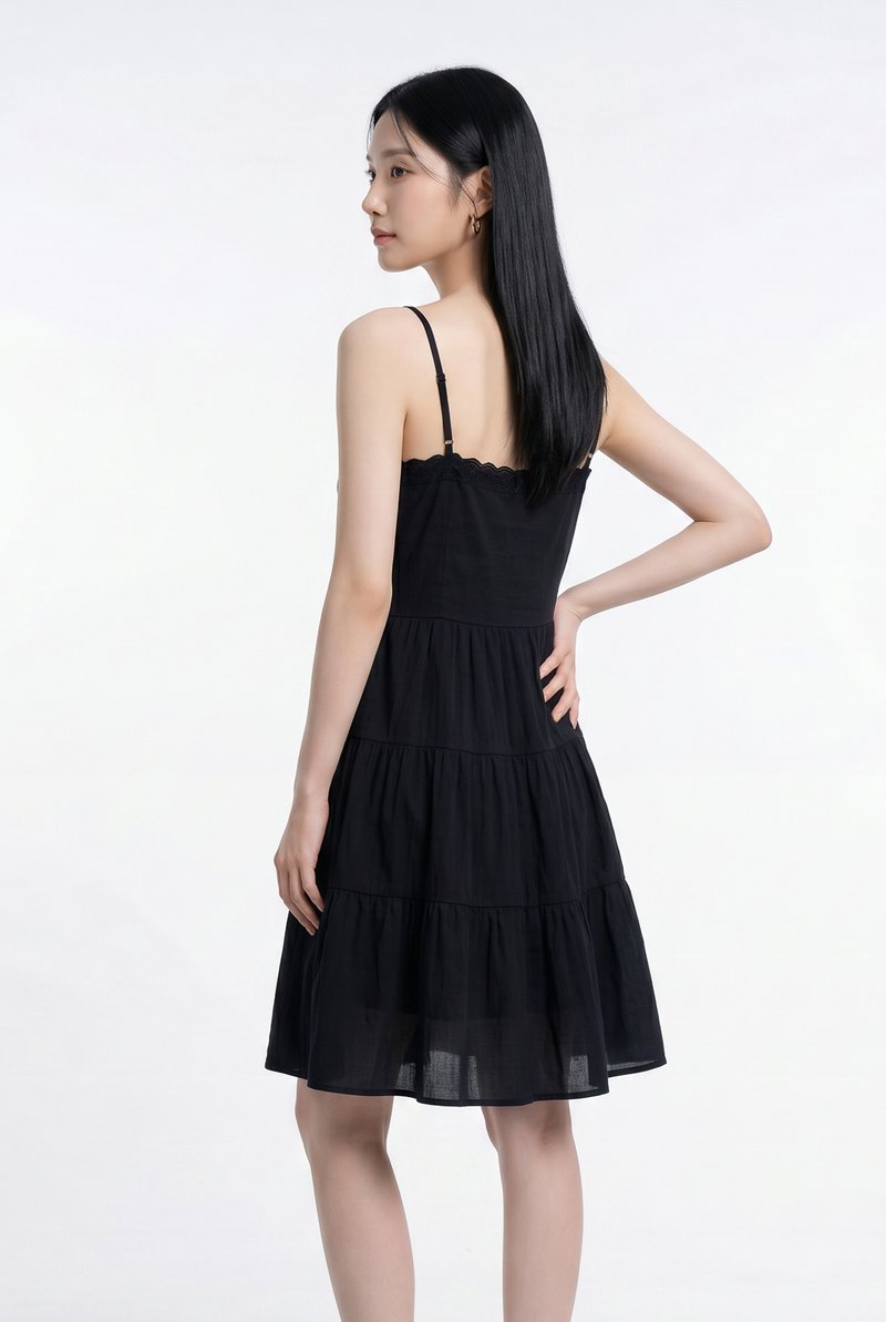 Yuki Crochet Camisole Tiered Dress In Black