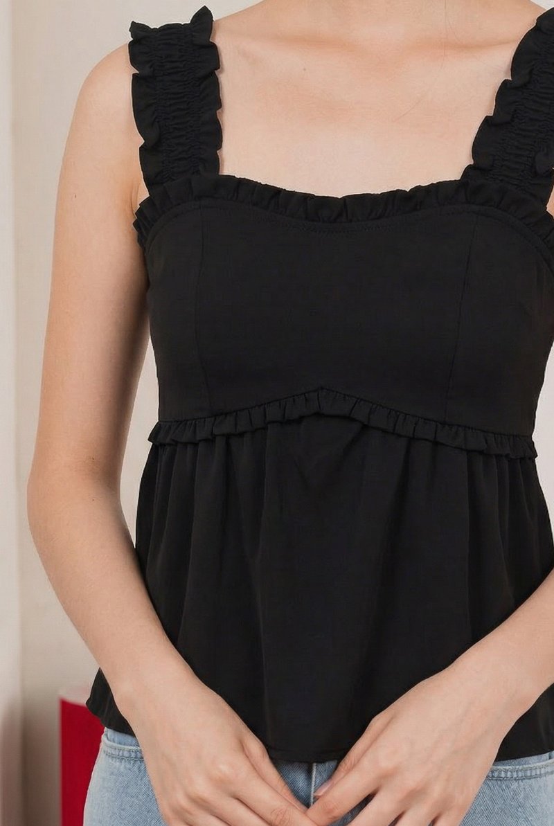Xyla Eyelet Floral Ruffles Top In Black