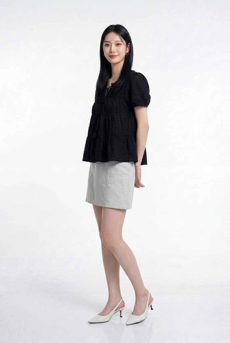 Tora Swiss Dots Cotton Tassel Top In Black