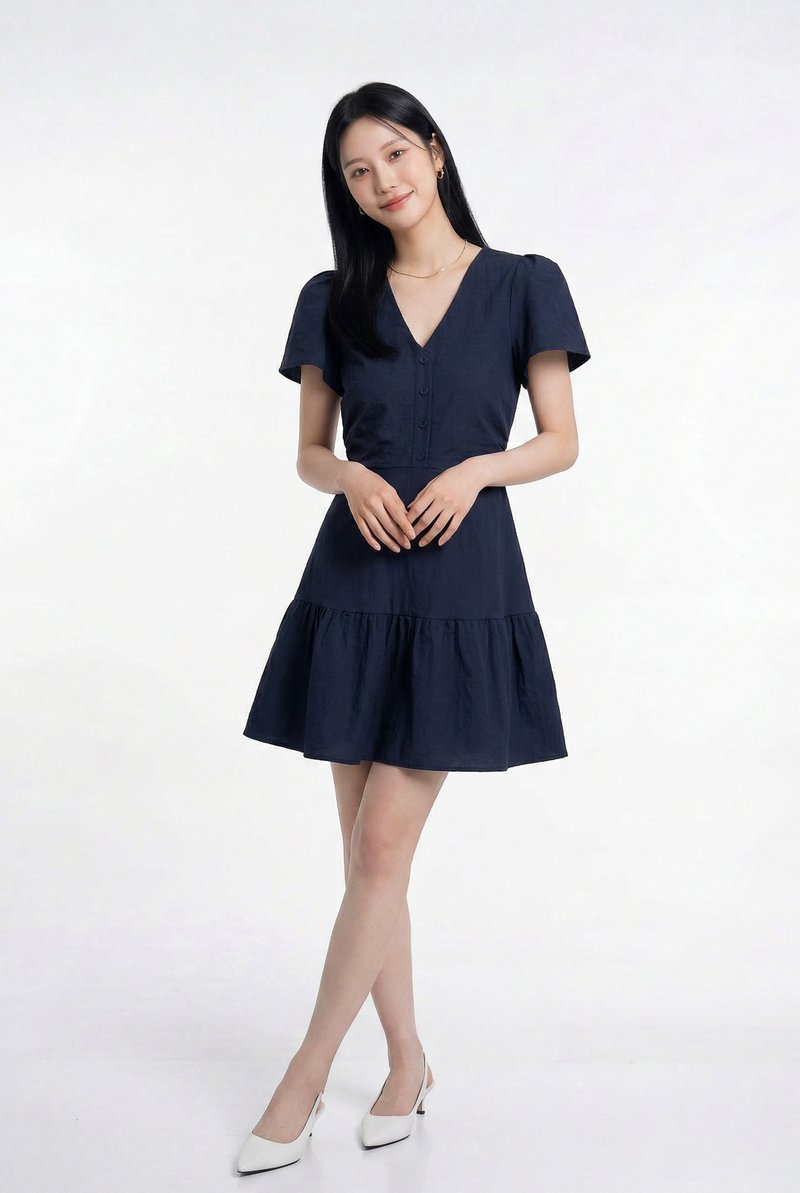 Avery Button Dress In Navy