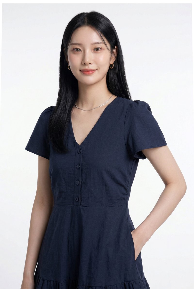 Avery Button Dress In Navy