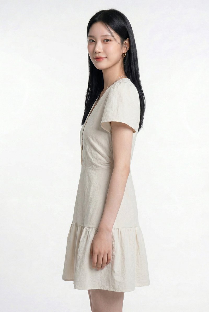Avery Button Dress In Cream