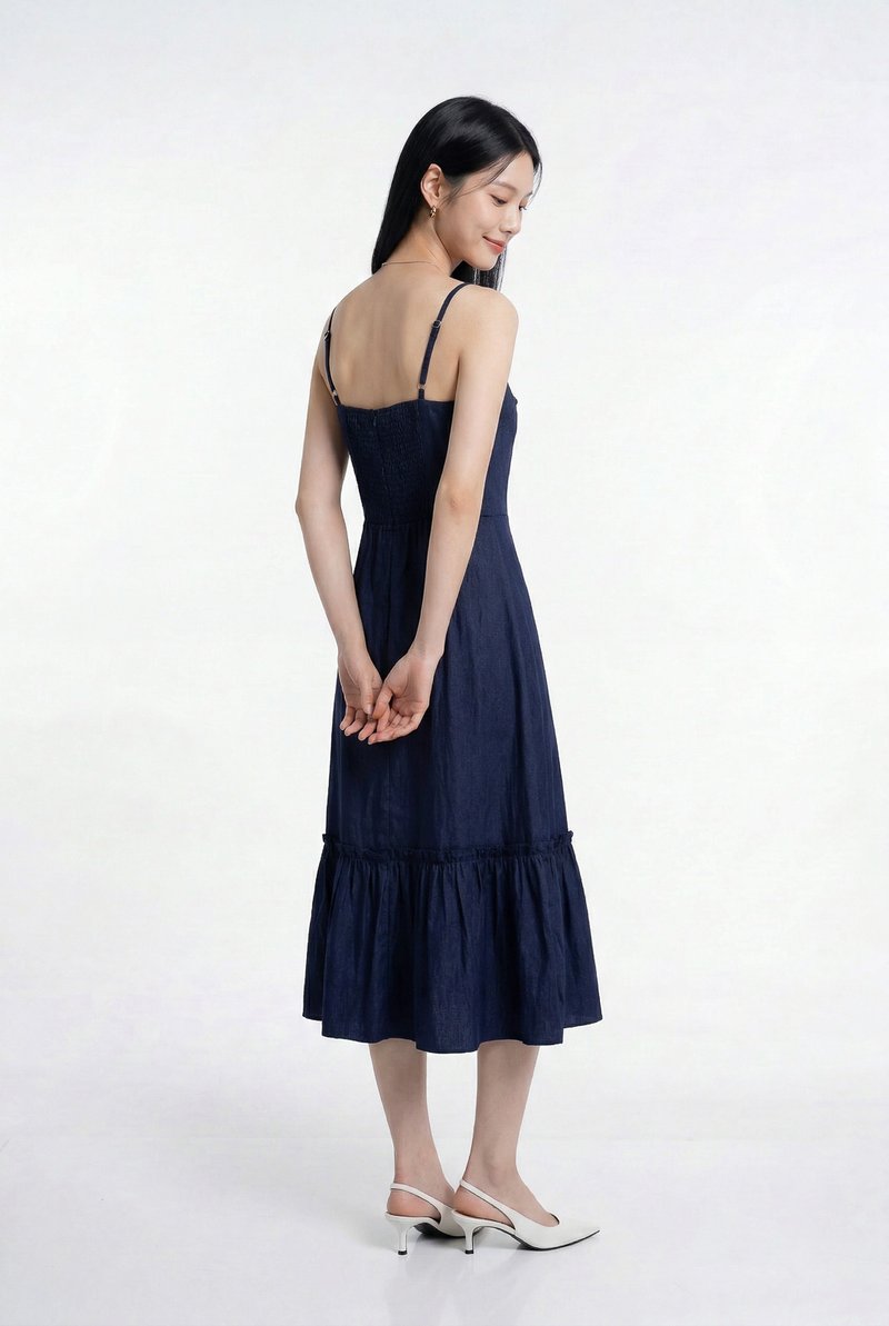 Diara Camisole Ruffles Midi Dress In Navy