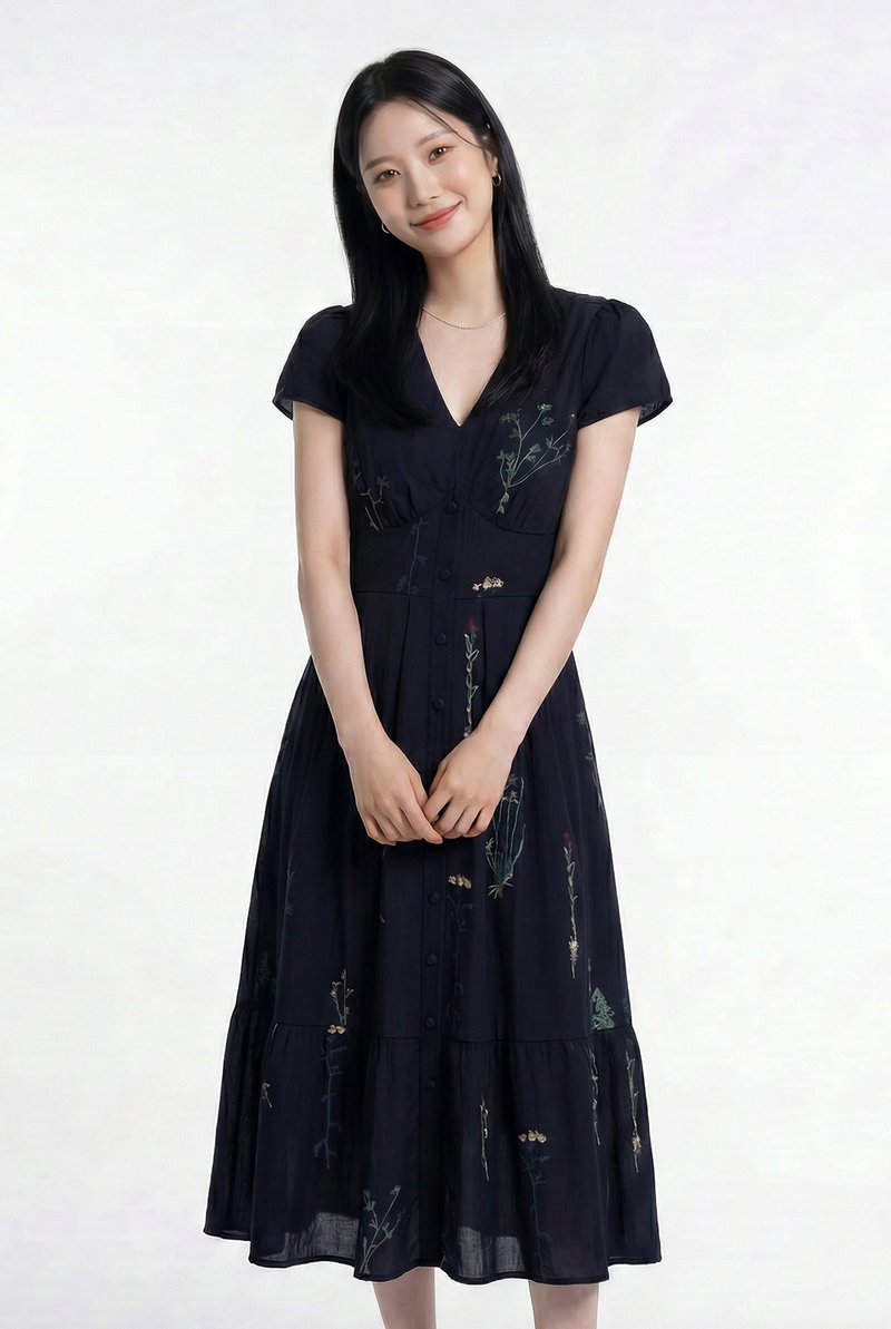 Bennet Floral Button Midi Dress In Navy