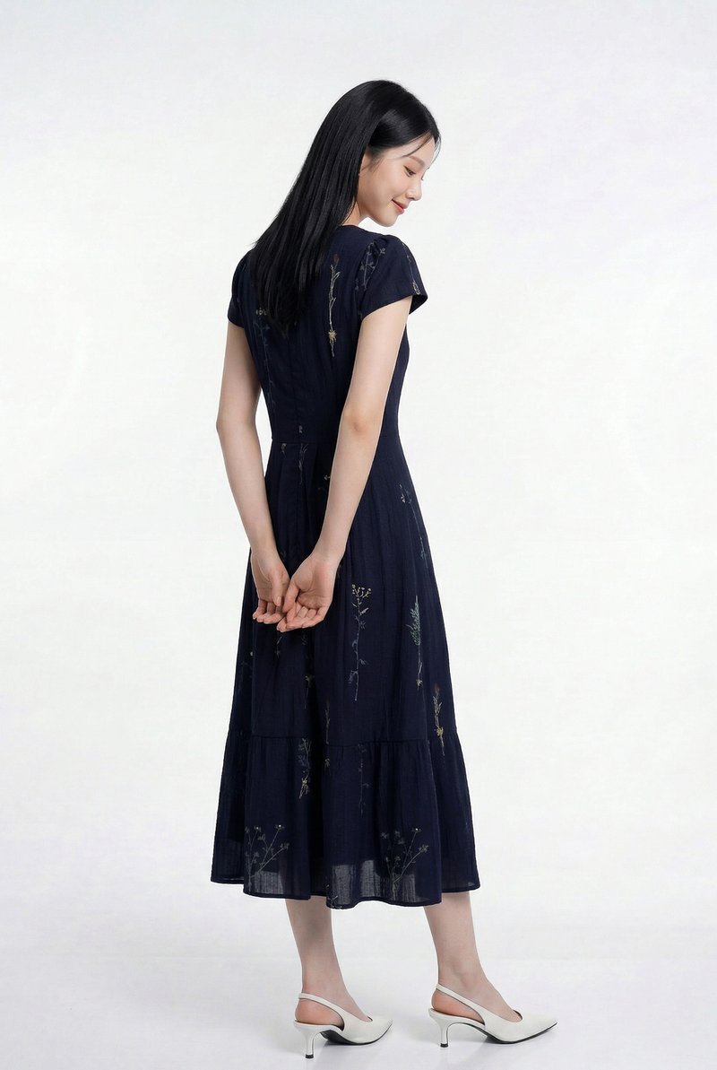 Bennet Floral Button Midi Dress In Navy