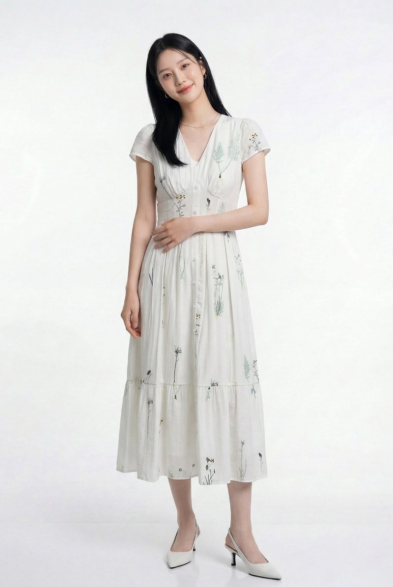 Bennet Floral Button Midi Dress In Ivory