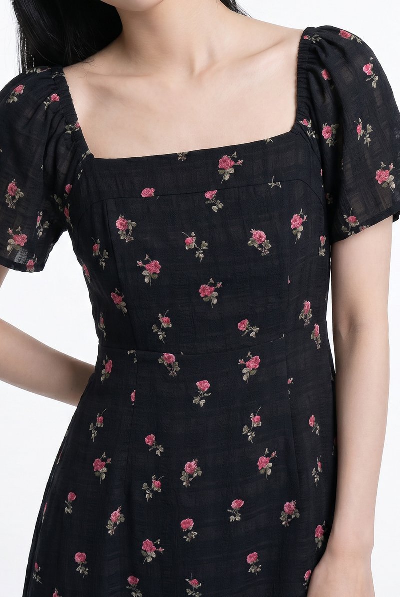 Lunox Textured Floral Dress in Black
