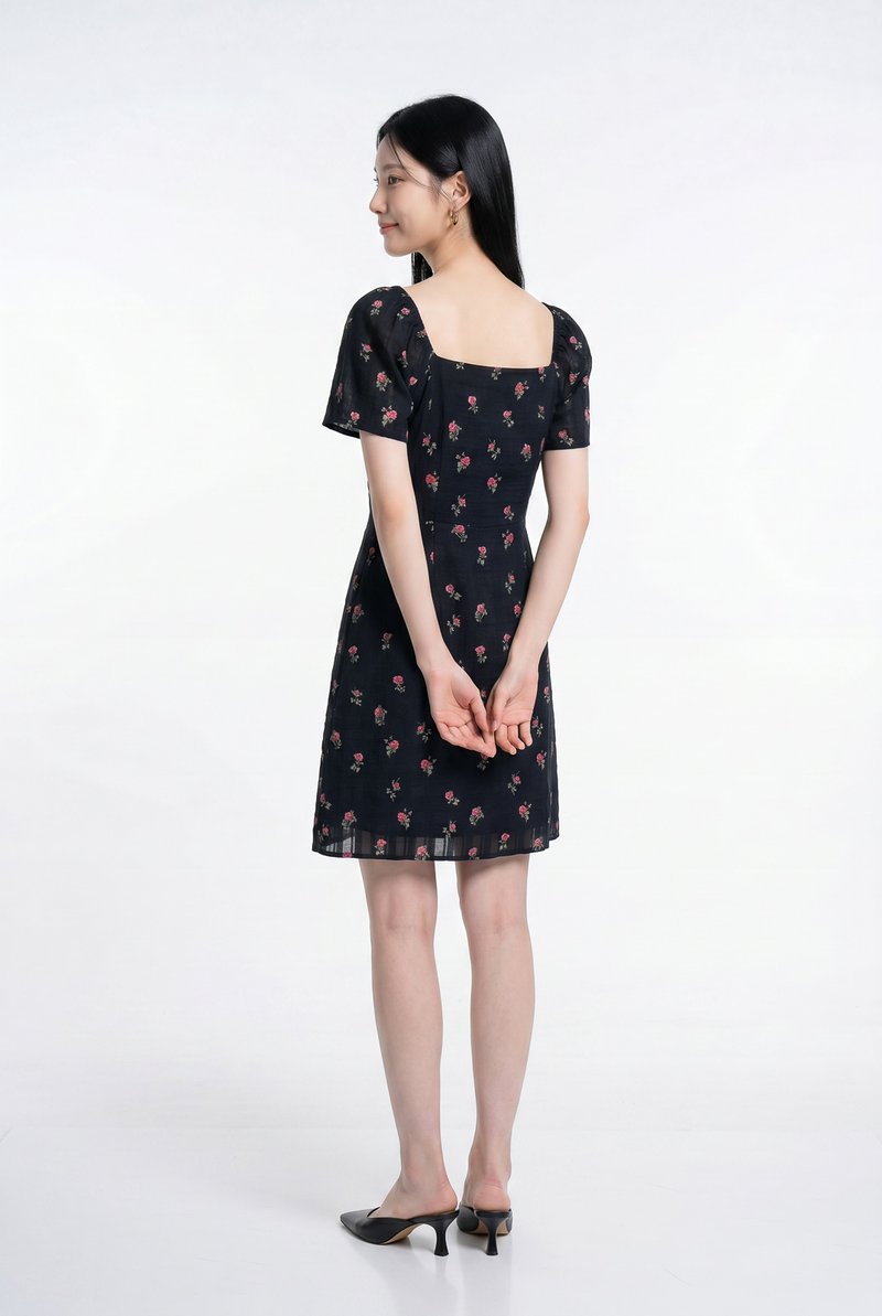 Lunox Textured Floral Dress in Black