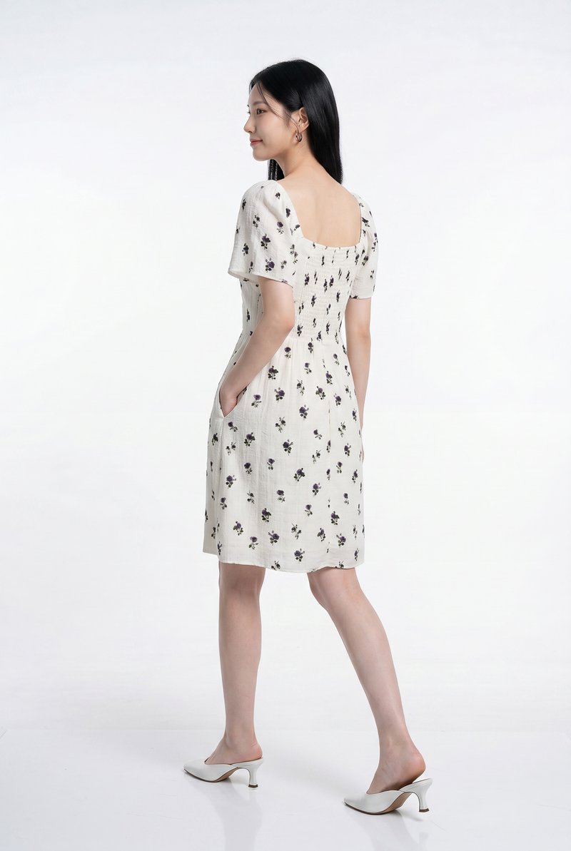 Lunox Textured Floral Dress in Cream