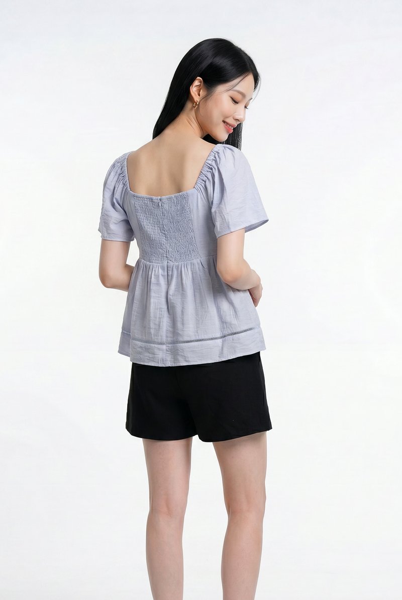 Alora Pleated Crochet Top in Lavender Blue