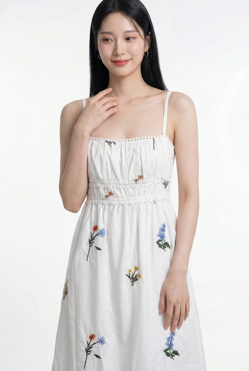 Marley Camisole Fleur Midi Dress in White