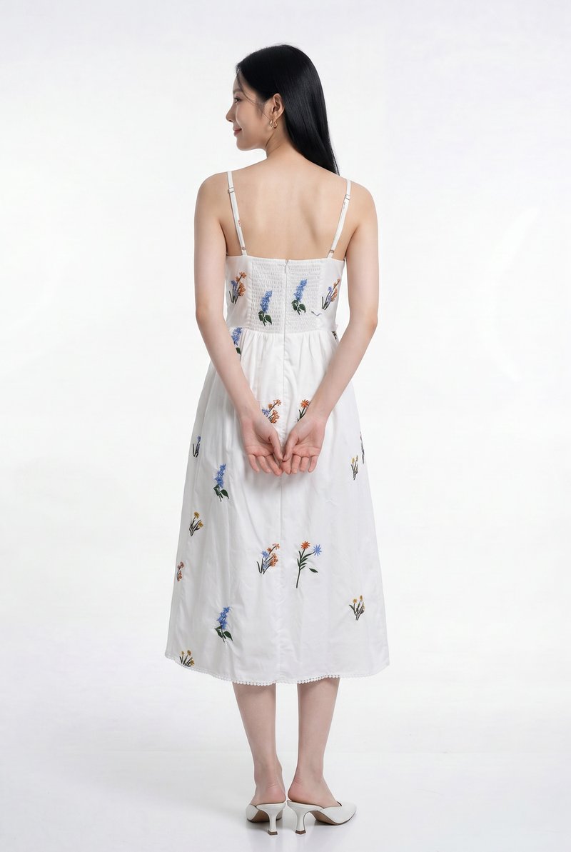 Marley Camisole Fleur Midi Dress in White
