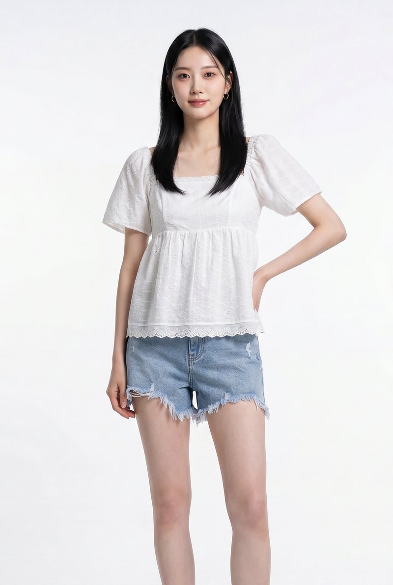 Mika Eyelet Babydoll Top in White