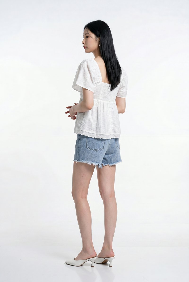 Mika Eyelet Babydoll Top in White