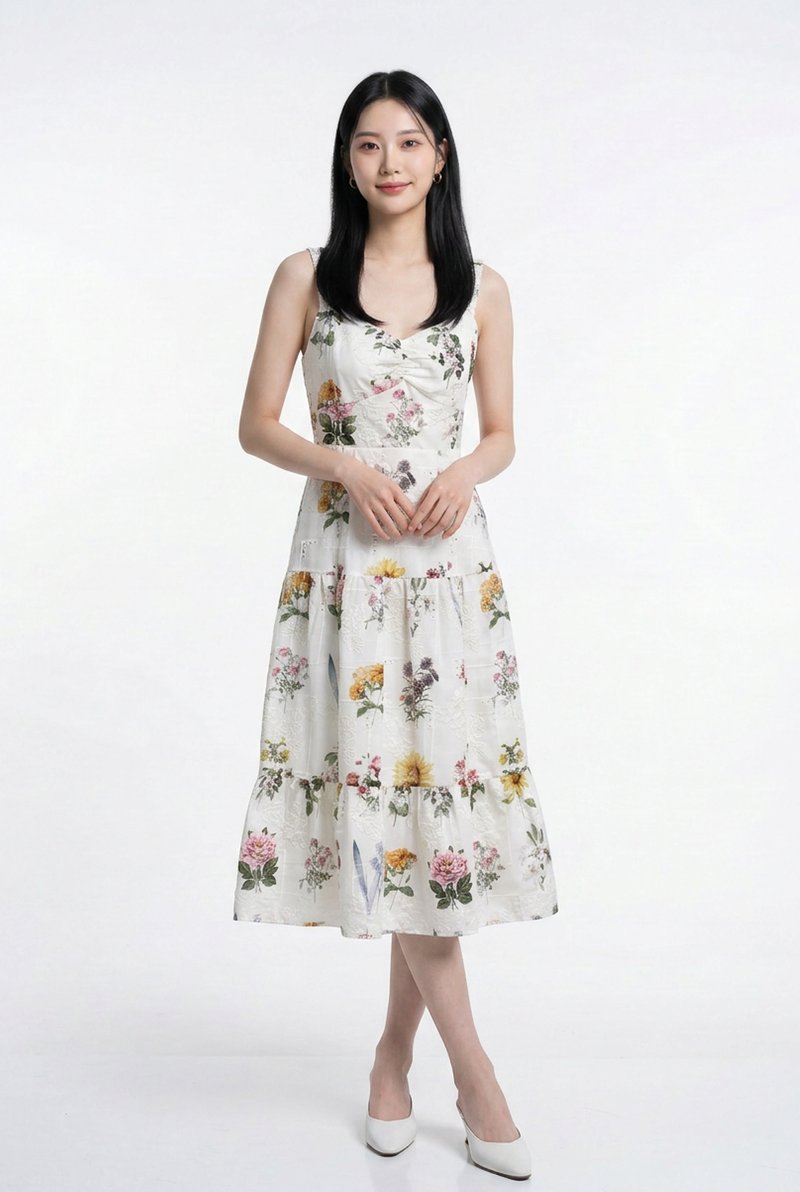 Jose Floral Tiered Midi Dress