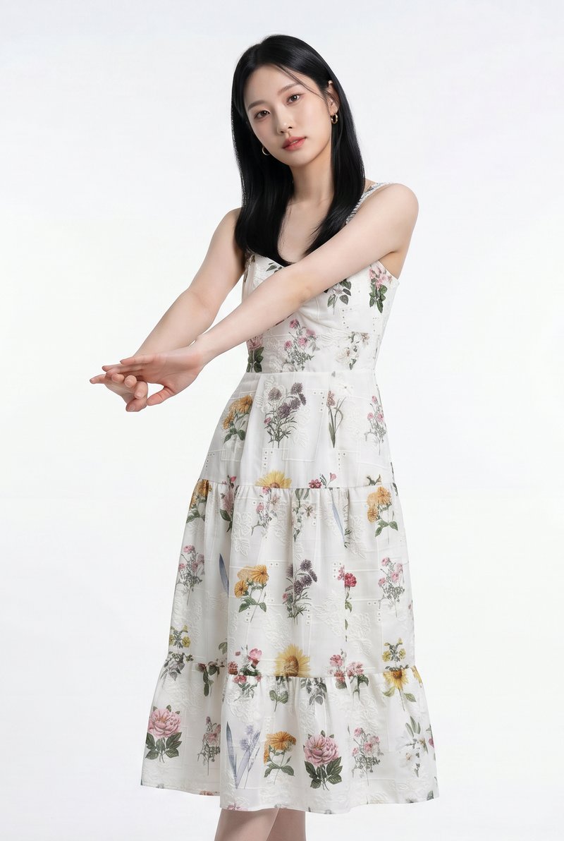 Jose Floral Tiered Midi Dress