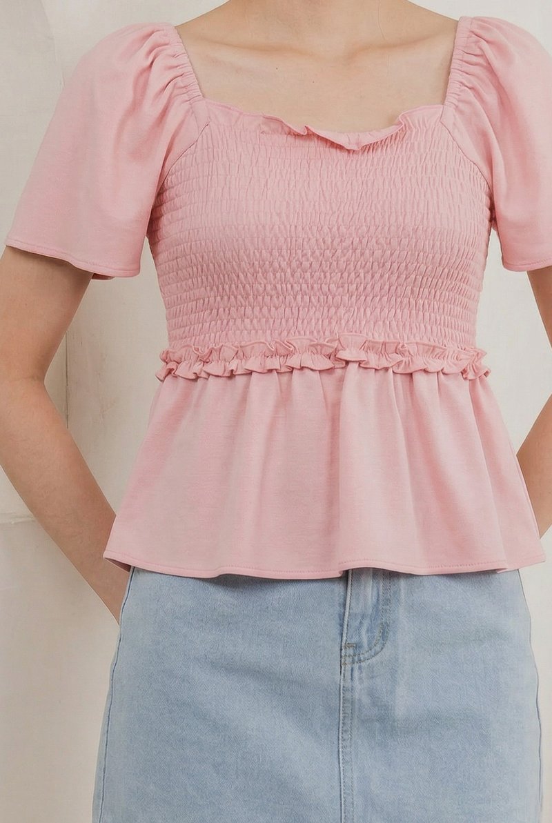 Ariella Cotton Ruffles Top In Sweet Pink