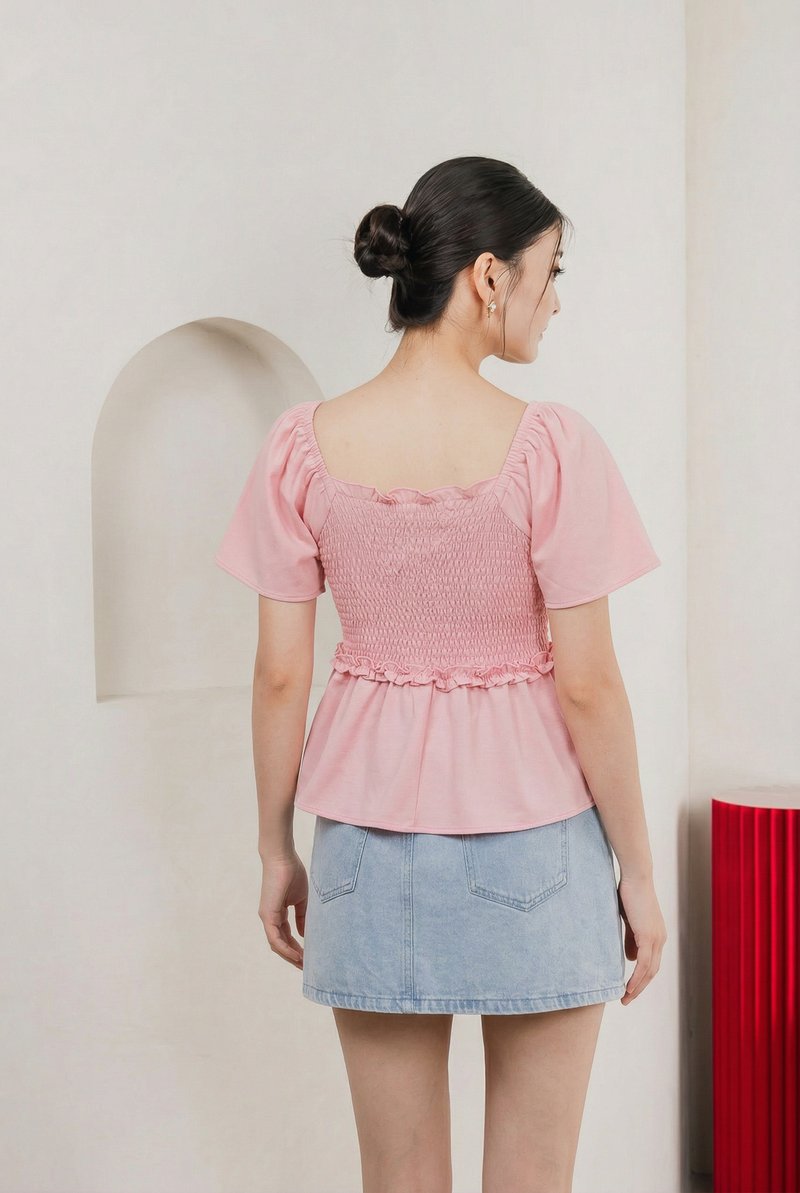 Ariella Cotton Ruffles Top In Sweet Pink