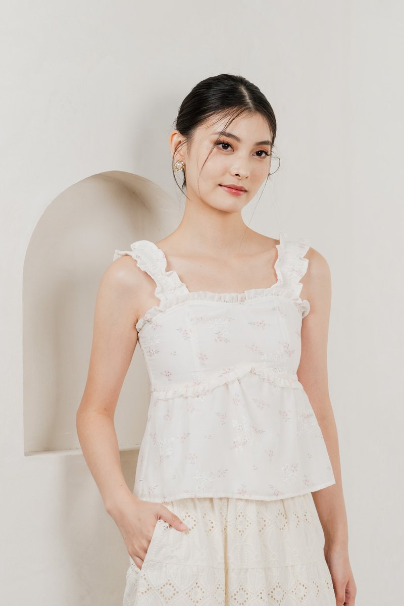 Xyla Eyelet Floral Ruffles Top