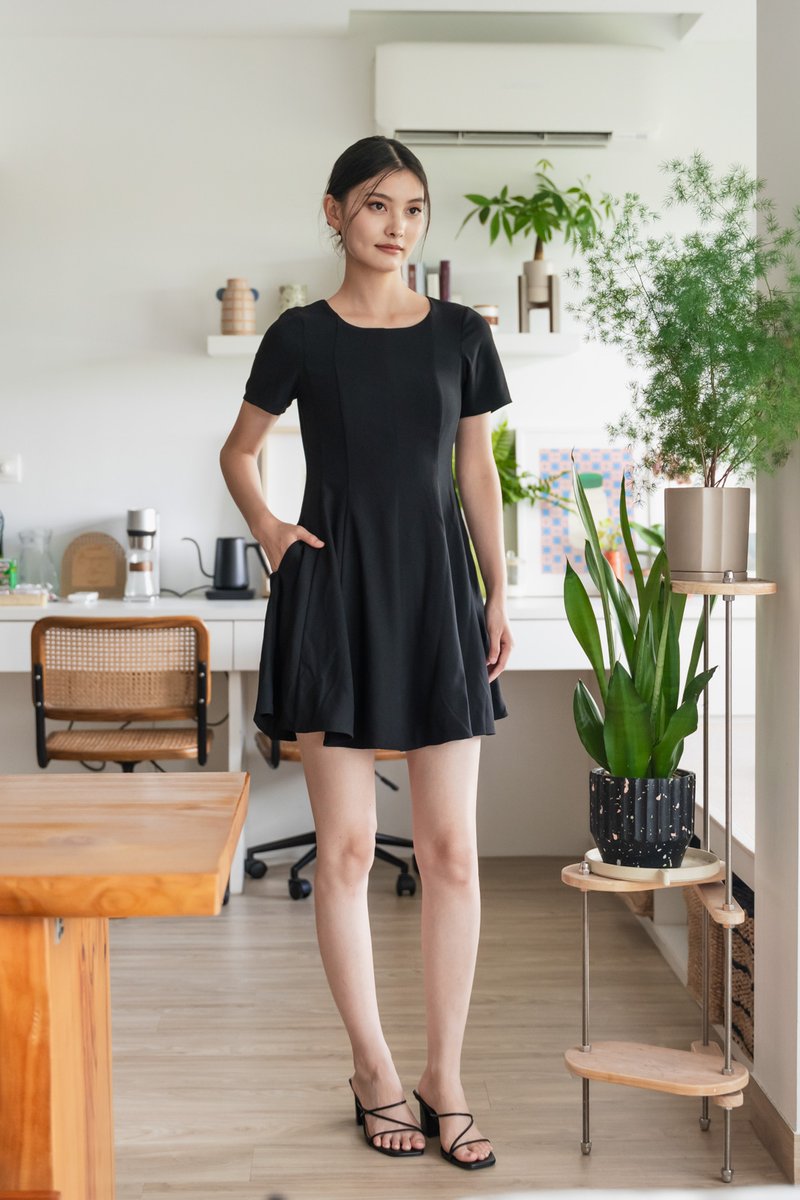 Hebe Panelled Work Dress In Black