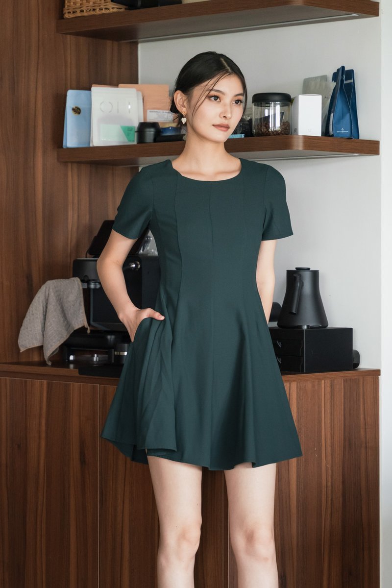 Hebe Panelled Work Dress In Forest