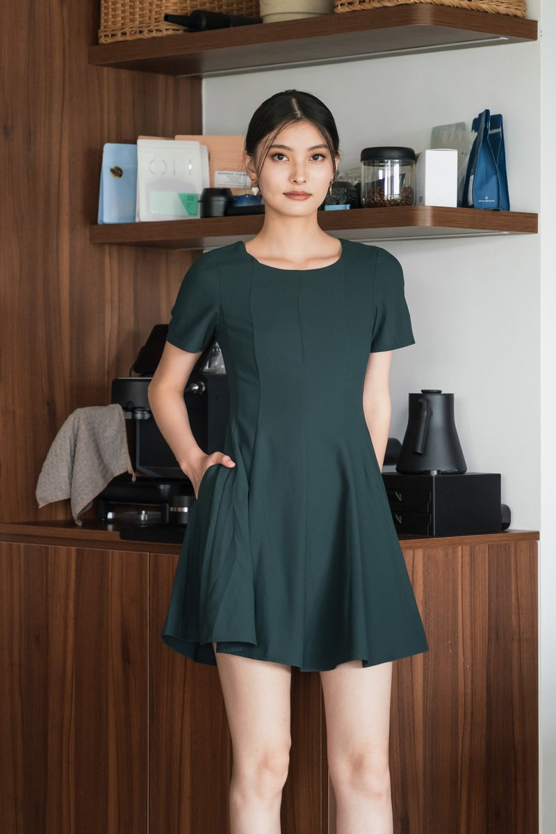 Hebe Panelled Work Dress In Forest