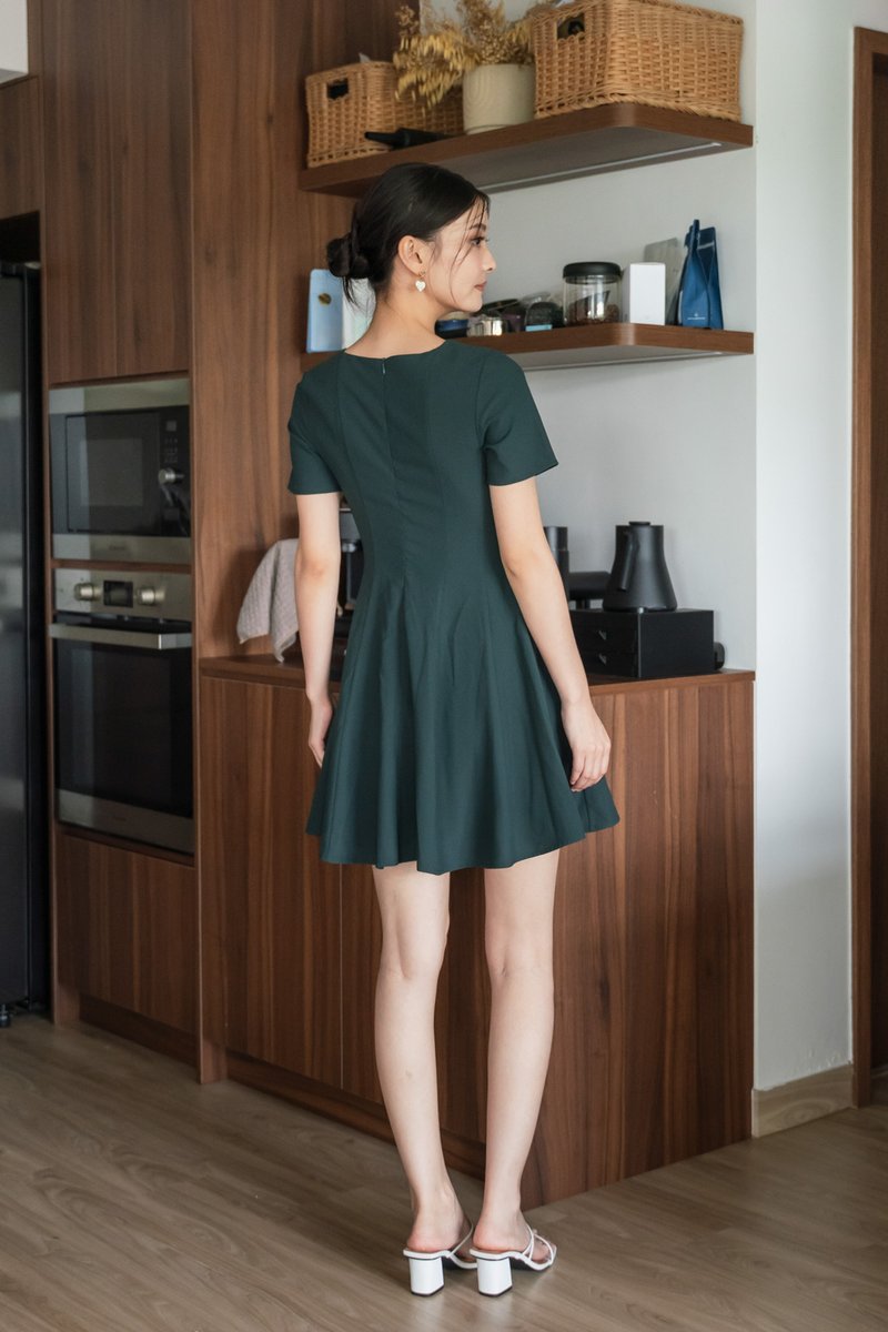 Hebe Panelled Work Dress In Forest