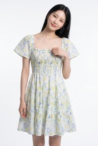 Clarita Smocked Ruffles Tiered Dress In Yellow