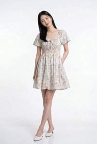 Clarita Smocked Ruffles Tier Dress In Peach