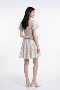 Clarita Smocked Ruffles Tier Dress In Peach