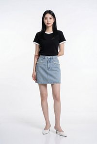 Astrid Basic Knit Contrast Top In Black