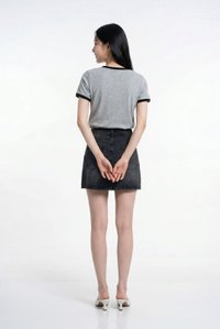 Astrid Basic Knit Contrast Top In Grey
