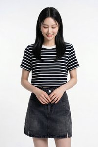 Camryn Cotton Striped Top In Navy