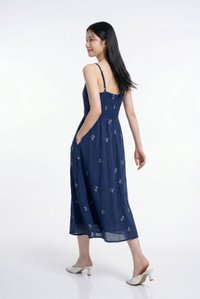 Cyra Floral Textured Camisole Midi Dress In Navy