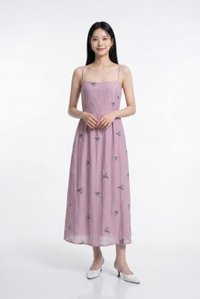 Cyra Floral Textured Camisole Midi Dress In Pink