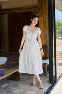 Villa Watercolor Ruched Midi Dress