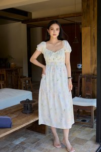 Villa Watercolor Ruched Midi Dress