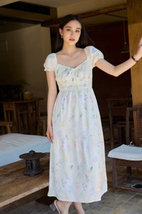 Villa Watercolor Ruched Midi Dress