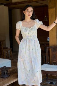 Villa Watercolor Ruched Midi Dress