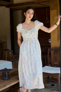 Villa Watercolor Ruched Midi Dress