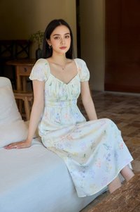 Villa Watercolor Ruched Midi Dress