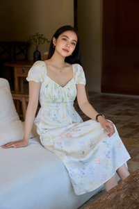 Villa Watercolor Ruched Midi Dress