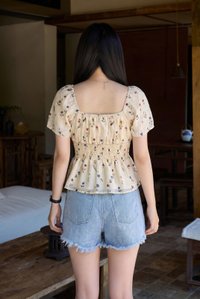 Kiraz Smocked Waist Floral Top In Cream