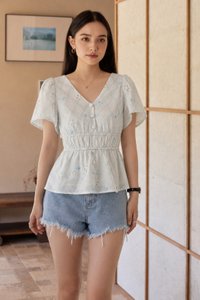 Starlette Eyelet Checkered Button Top