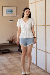 Starlette Eyelet Checkered Button Top