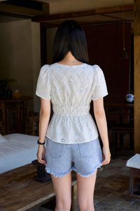 Starlette Eyelet Checkered Button Top