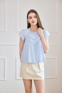 Rafaela Lattice Eyelet Top In Powder Blue