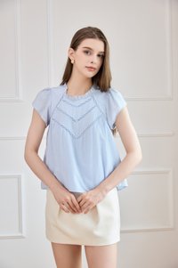 Rafaela Lattice Eyelet Top In Powder Blue